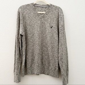 American Eagle marled gray pullover v neck cotton sweater large
